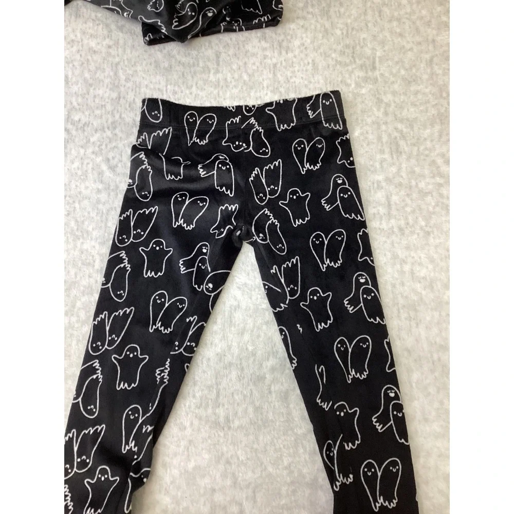 Cat & Jack Kids Black White Ghost Print Pajama Set 2pc Size 4 Halloween Snug Fit